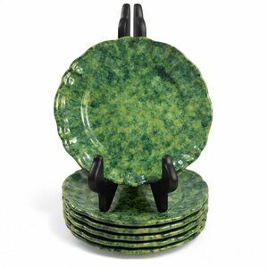 Dessert Appitizer Plates Italian Pottery Cantagalli Florance Italy Green Spongew